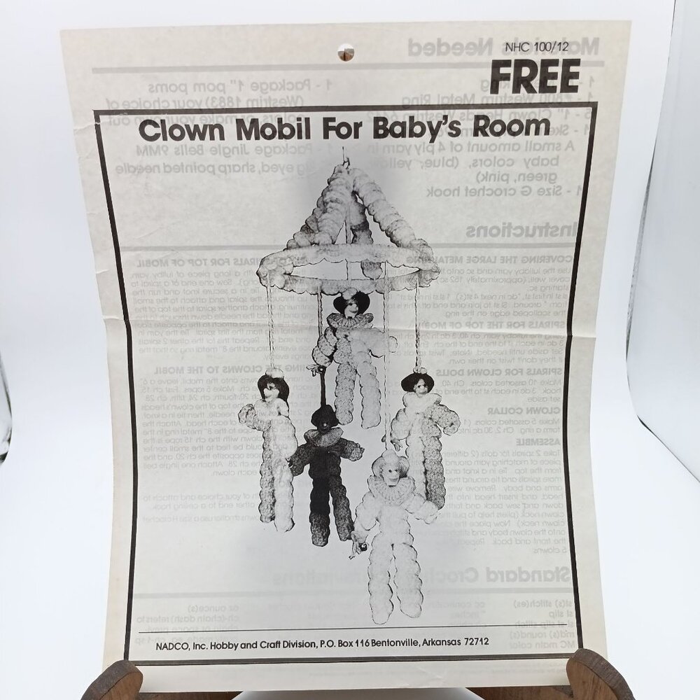 Vintage Crochet Pattern, Clown Mobil for Babys Room NHC 100/12 NADCO